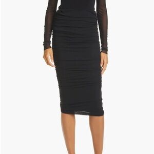 FUZZI ITALY Ruched Tulle Skirt Elegant Black Midi Mesh Overlay Stretch Sz Medium